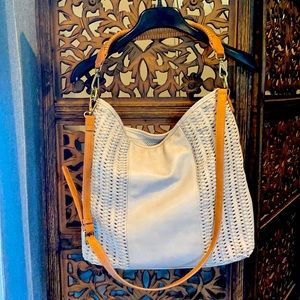 New condition woven vegan leather boho bag